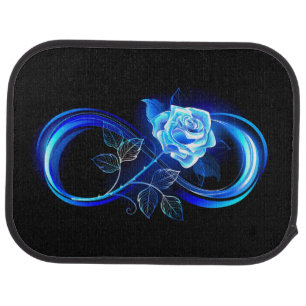 Glowing infinity with blue rose car floor mat