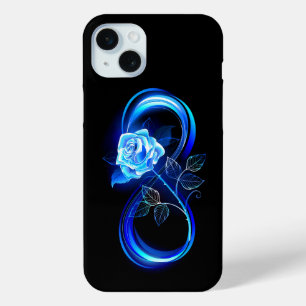 Glowing infinity with blue rose iPhone 15 plus case