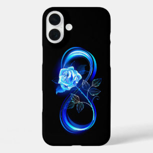 Glowing infinity with blue rose iPhone 16 plus case