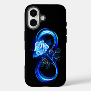 Glowing infinity with blue rose iPhone 16 case