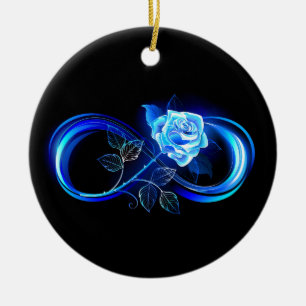 Glowing infinity with blue rose ceramic ornament