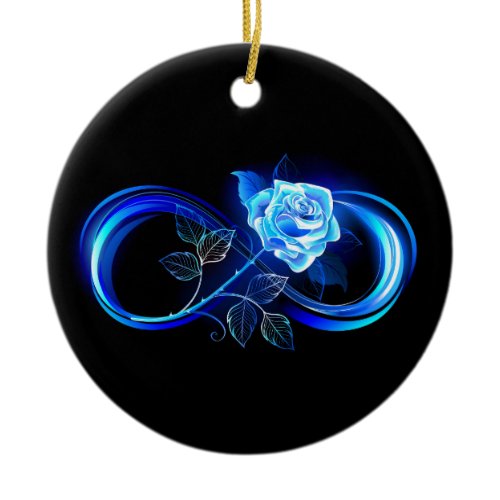 Glowing infinity with blue rose ceramic ornament