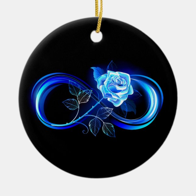 Glowing infinity with blue rose ceramic ornament (Front)