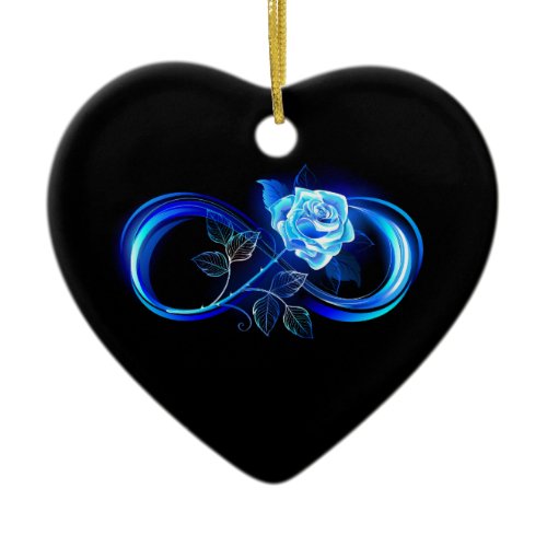 Glowing infinity with blue rose ceramic ornament