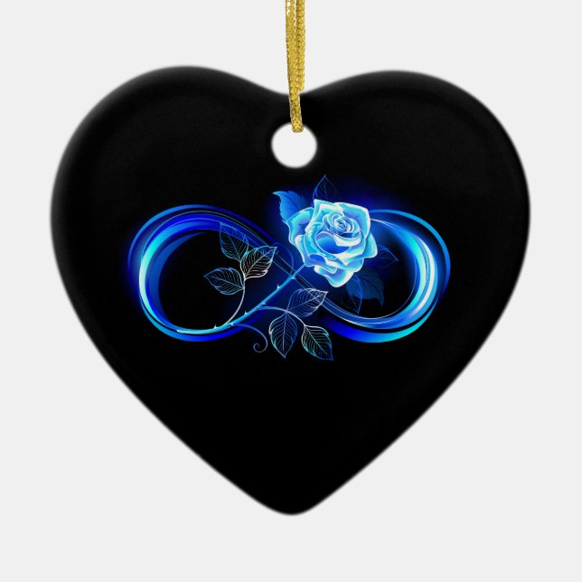 Glowing infinity with blue rose ceramic ornament (Front)