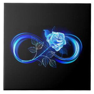 Glowing infinity with blue rose ceramic tile