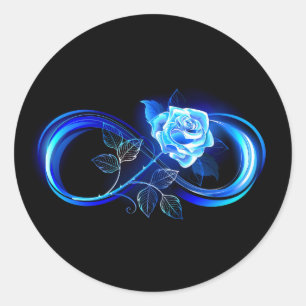 Glowing infinity with blue rose classic round sticker