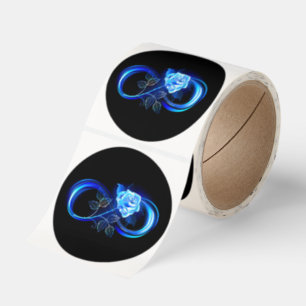 Glowing infinity with blue rose classic round sticker