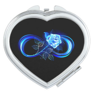 Glowing infinity with blue rose compact mirror