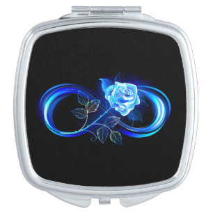 Glowing infinity with blue rose compact mirror