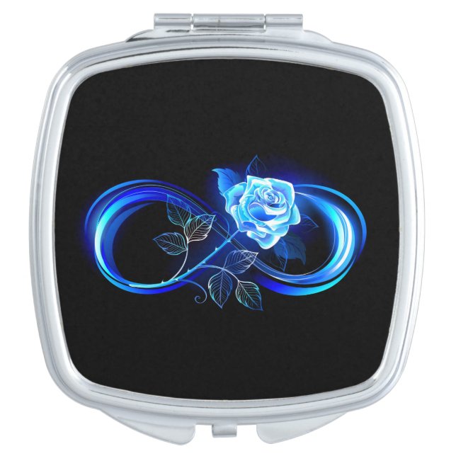 Glowing infinity with blue rose compact mirror (Front)