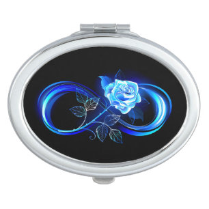 Glowing infinity with blue rose compact mirror