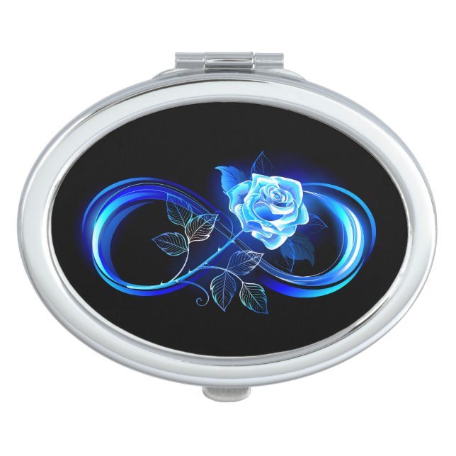 Glowing infinity with blue rose compact mirror (Front)
