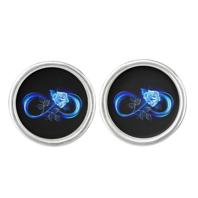 Glowing infinity with blue rose cufflinks (Front)