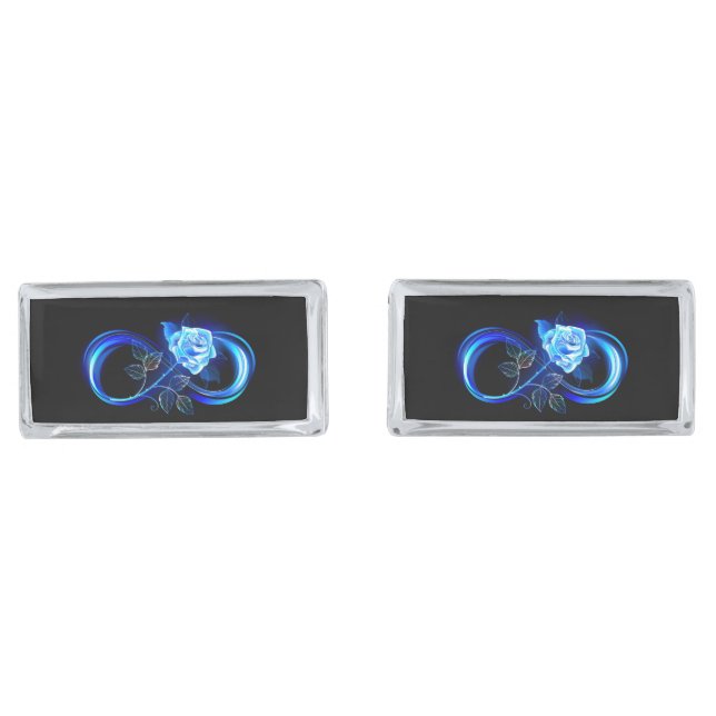Glowing infinity with blue rose cufflinks (Front)