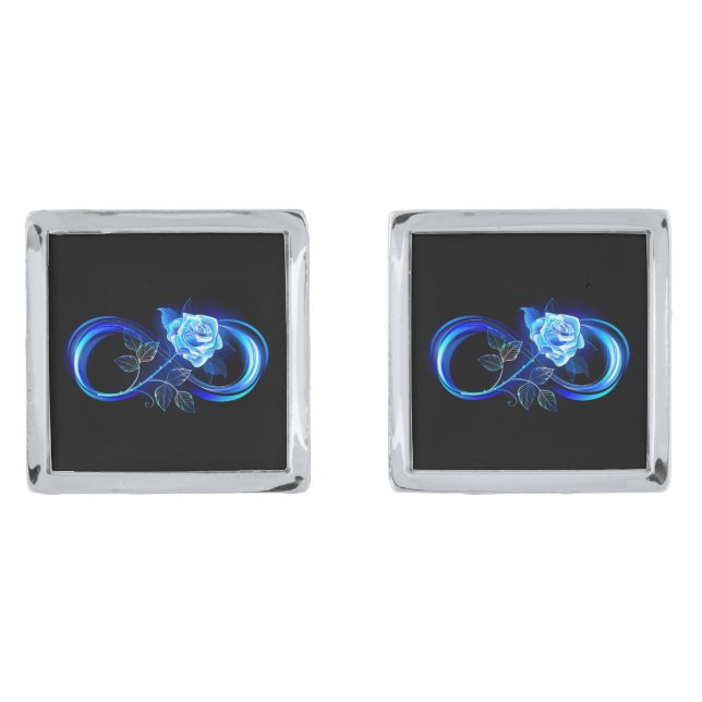Glowing infinity with blue rose cufflinks (Front)