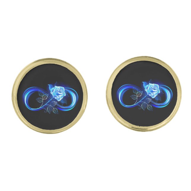 Glowing infinity with blue rose cufflinks (Front)
