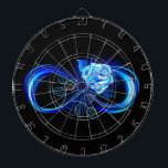 Glowing infinity with blue rose dart board<br><div class="desc">Luminous infinity symbol with glowing, beautiful, lushly blooming rose made of blue flames on black background.</div>