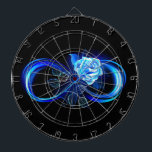 Glowing infinity with blue rose dart board<br><div class="desc">Luminous infinity symbol with glowing, beautiful, lushly blooming rose made of blue flames on black background.</div>