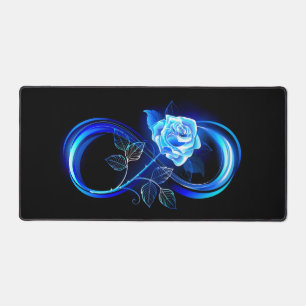 Glowing infinity with blue rose desk mat
