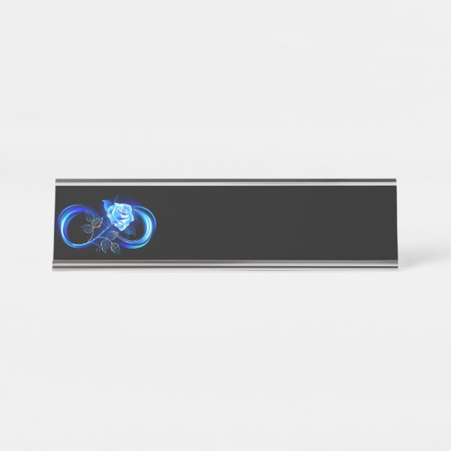 Glowing infinity with blue rose desk name plate (Front)