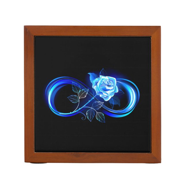 Glowing infinity with blue rose desk organizer (Front)