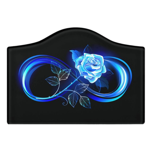 Glowing infinity with blue rose door sign (Small Crest Front)