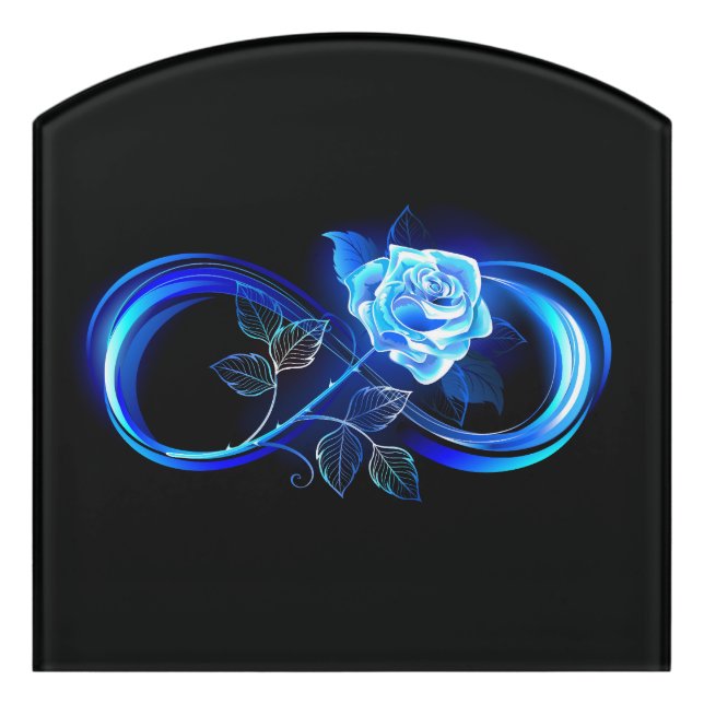 Glowing infinity with blue rose door sign (Contour Front)