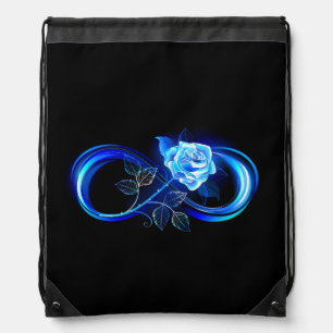Glowing infinity with blue rose drawstring bag