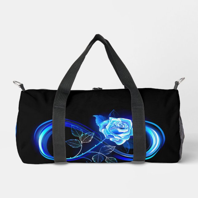 Glowing infinity with blue rose duffle bag (Front)