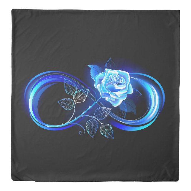 Glowing infinity with blue rose duvet cover (Front)