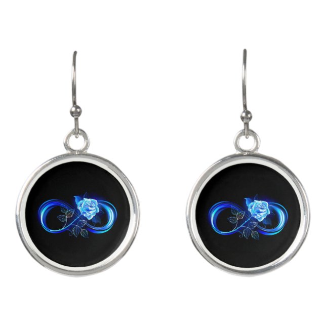 Glowing infinity with blue rose earrings (Front)