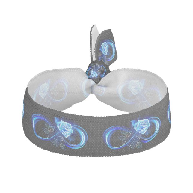 Glowing infinity with blue rose elastic hair tie (Front)