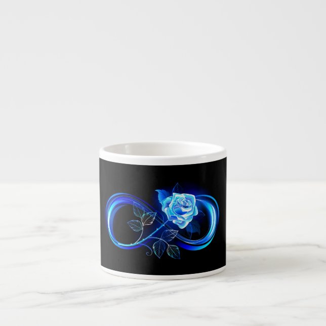 Glowing infinity with blue rose espresso cup (Front)