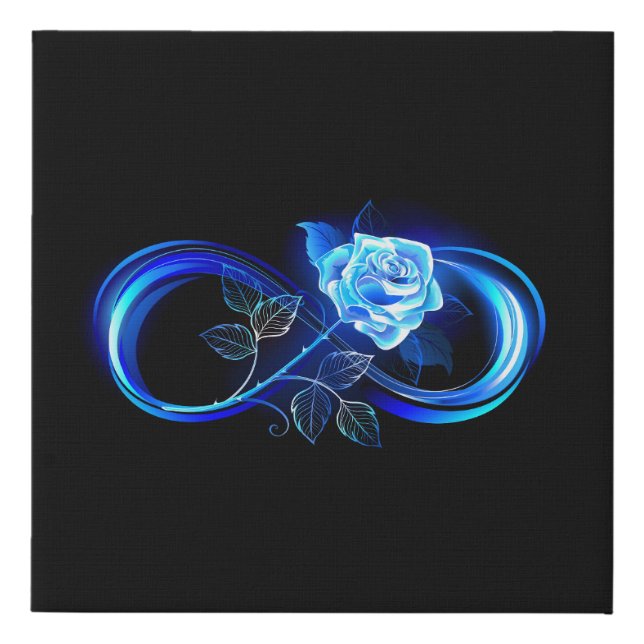 Glowing infinity with blue rose faux canvas print (Front)