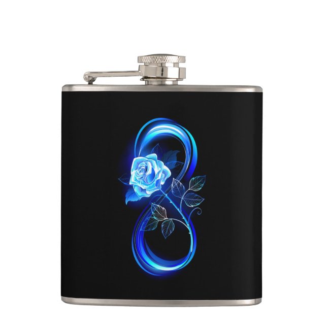 Glowing infinity with blue rose flask (Front)