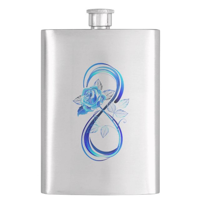 Glowing infinity with blue rose flask (Front)