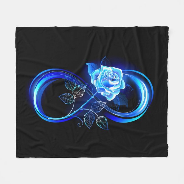 Glowing infinity with blue rose fleece blanket (Front (Horizontal))