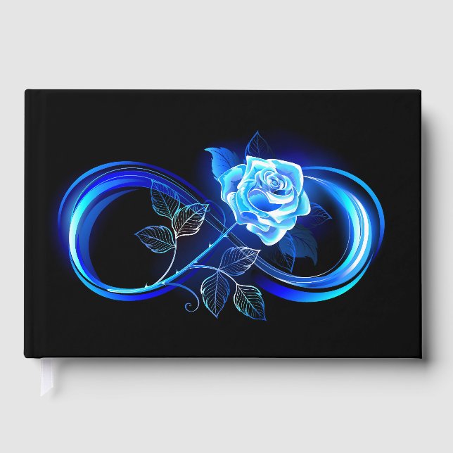 Glowing infinity with blue rose foil guest book  (Front)