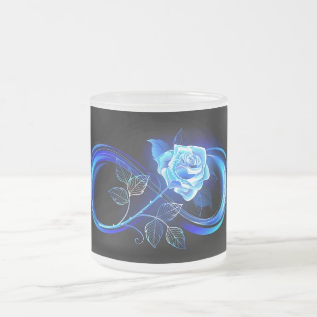 Glowing infinity with blue rose frosted glass coffee mug (Center)