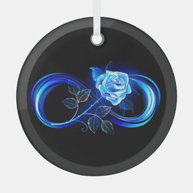 Glowing infinity with blue rose glass ornament (Front)