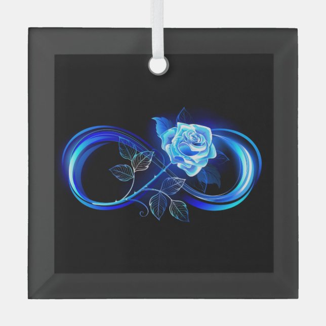 Glowing infinity with blue rose glass ornament (Front)