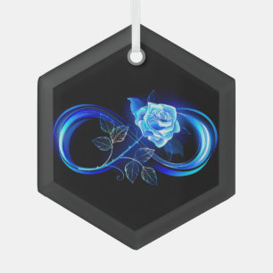 Glowing infinity with blue rose glass ornament