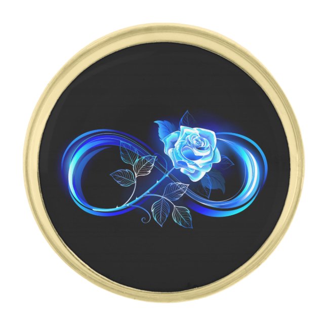 Glowing infinity with blue rose gold finish lapel pin (Front)