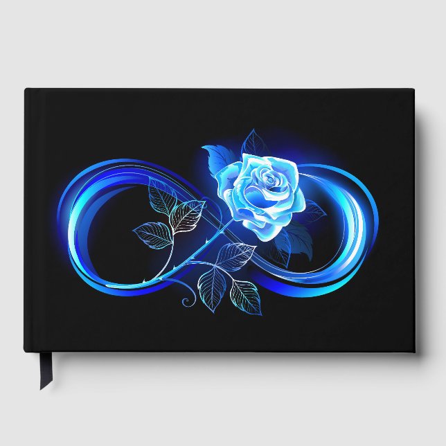Glowing infinity with blue rose guest book (Front)