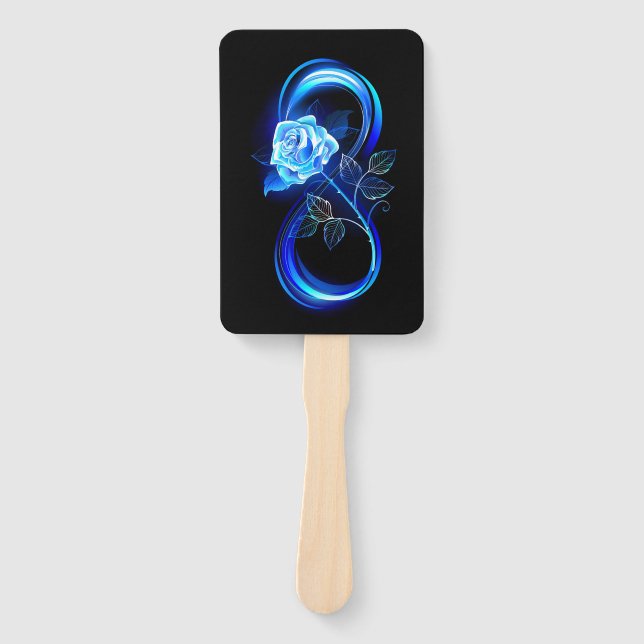 Glowing infinity with blue rose hand fan (Front)