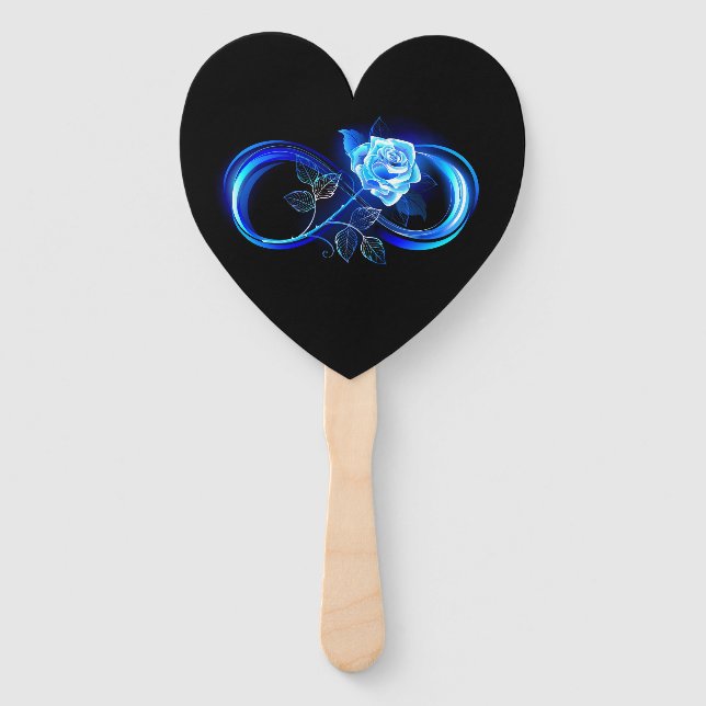 Glowing infinity with blue rose hand fan (Front)