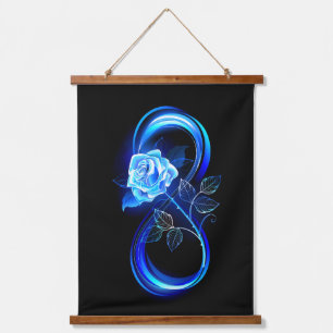 Glowing infinity with blue rose hanging tapestry