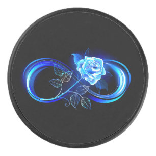 Glowing infinity with blue rose hockey puck