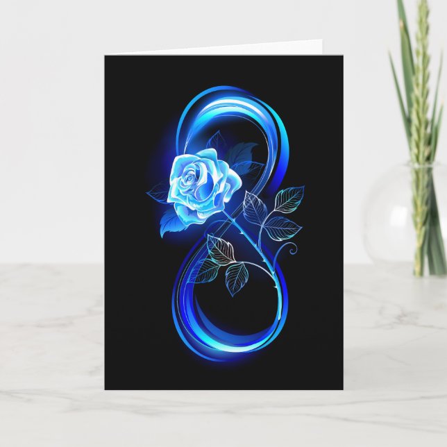 Glowing infinity with blue rose holiday card (Front)